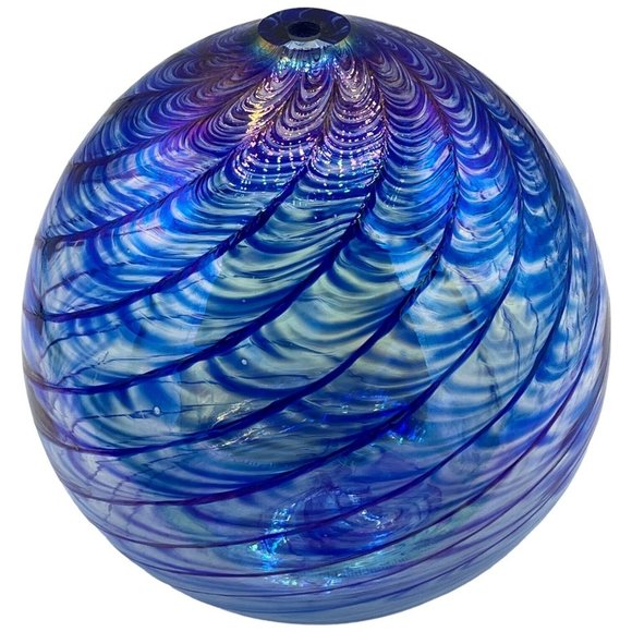 Blue Wave Iridescent Glass Decorative Diffuser Sphere Stem Bud Vase Home Decor - Picture 11 of 12